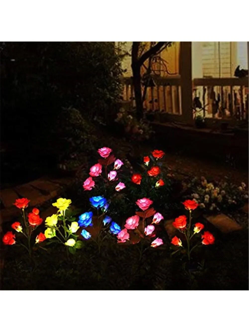 Solar Rose Garden Lights Waterproof Outdoor Flower Stake Landscape Decor 6 Heads